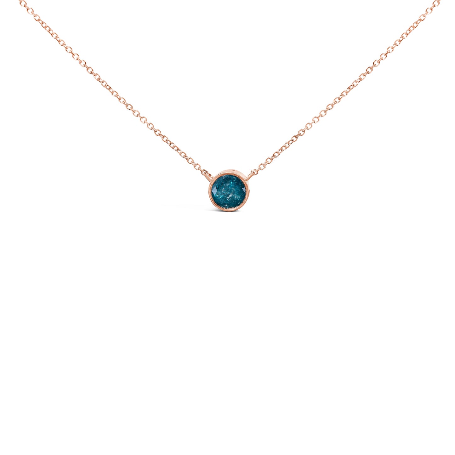 14K Rose Gold 2.0 Cttw Bezel Set Blue Diamond Solitaire Pendant Necklace  - 18" Inches