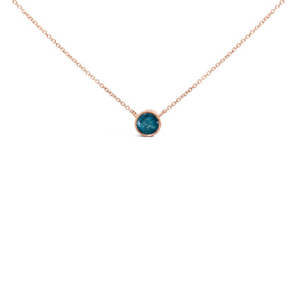 14K Rose Gold 2.0 Cttw Bezel Set Blue Diamond Solitaire Pendant Necklace  - 18" Inches