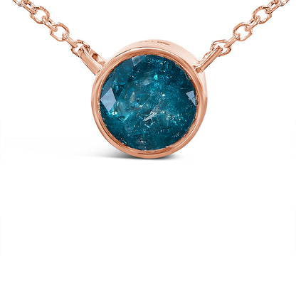 14K Rose Gold 2.0 Cttw Bezel Set Blue Diamond Solitaire Pendant Necklace  - 18" Inches