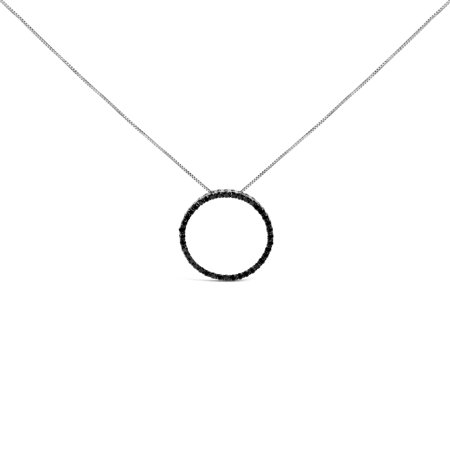 .925 Sterling Silver 4.0 Cttw Black Diamond Open Hoop Circle 18" Pendant Necklace (Black Color, I2-I3 Clarity)