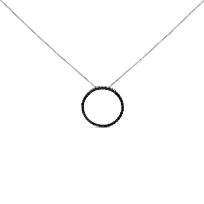 .925 Sterling Silver 4.0 Cttw Black Diamond Open Hoop Circle 18" Pendant Necklace (Black Color, I2-I3 Clarity)