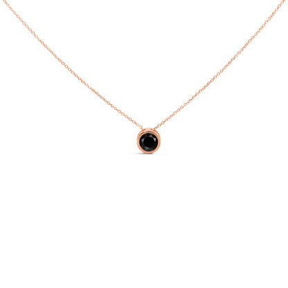 14K Rose Gold 3 1/2 Cttw Bezel-Set Black Round Diamond Solitaire Pendant Necklace (Black Color, I2-I3 Clarity) - 18"