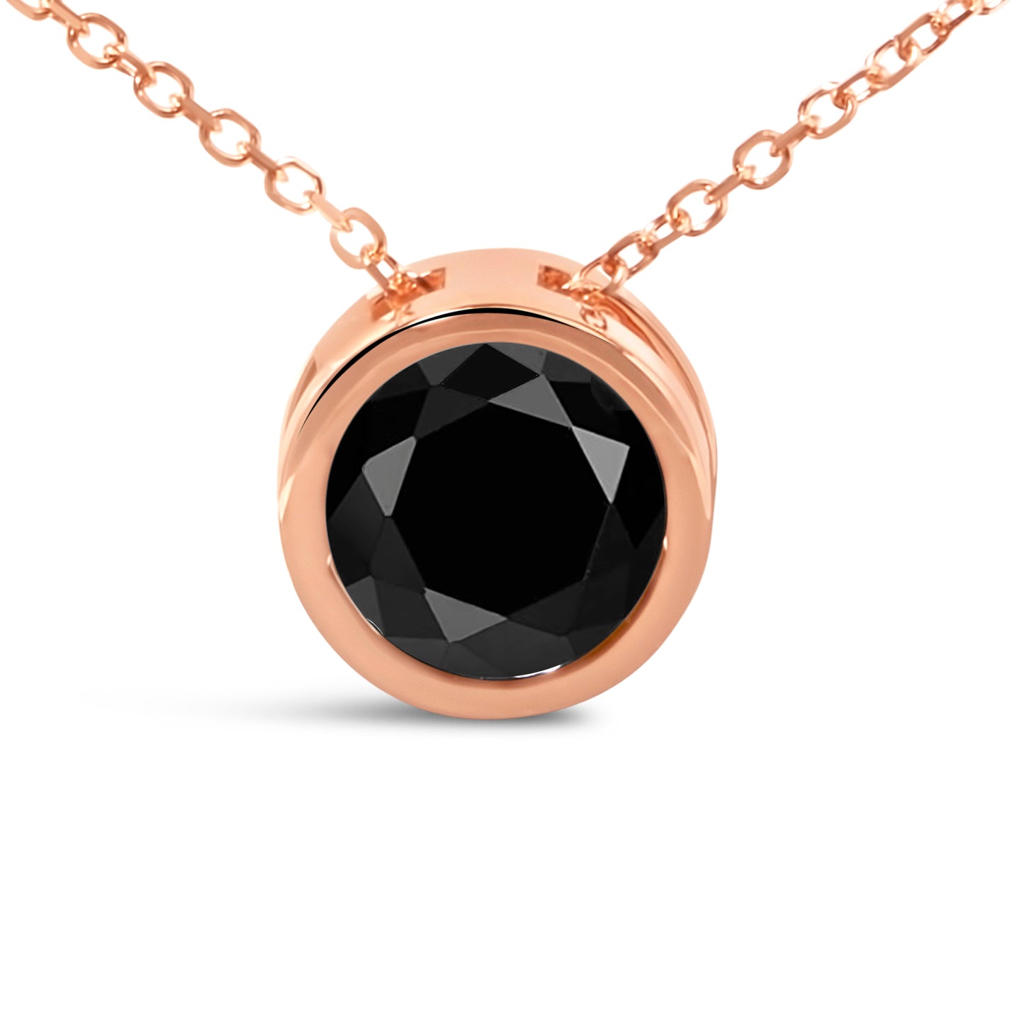 14K Rose Gold 3 1/2 Cttw Bezel-Set Black Round Diamond Solitaire Pendant Necklace (Black Color, I2-I3 Clarity) - 18"