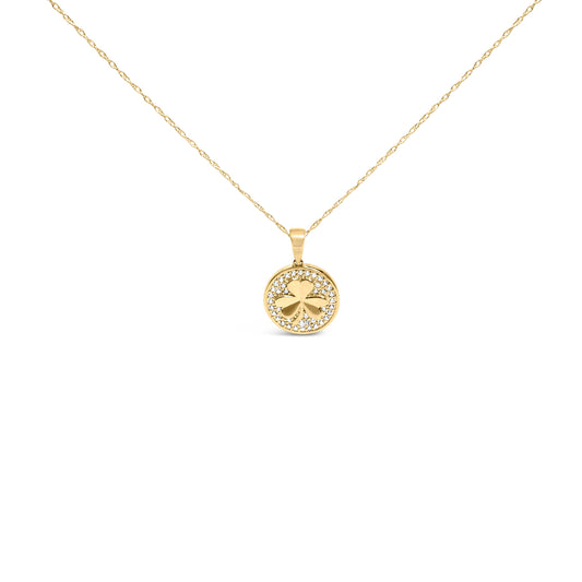 Collier avec pendentif trèfle à 3 feuilles en or jaune 10K et diamant 1/6 Cttw