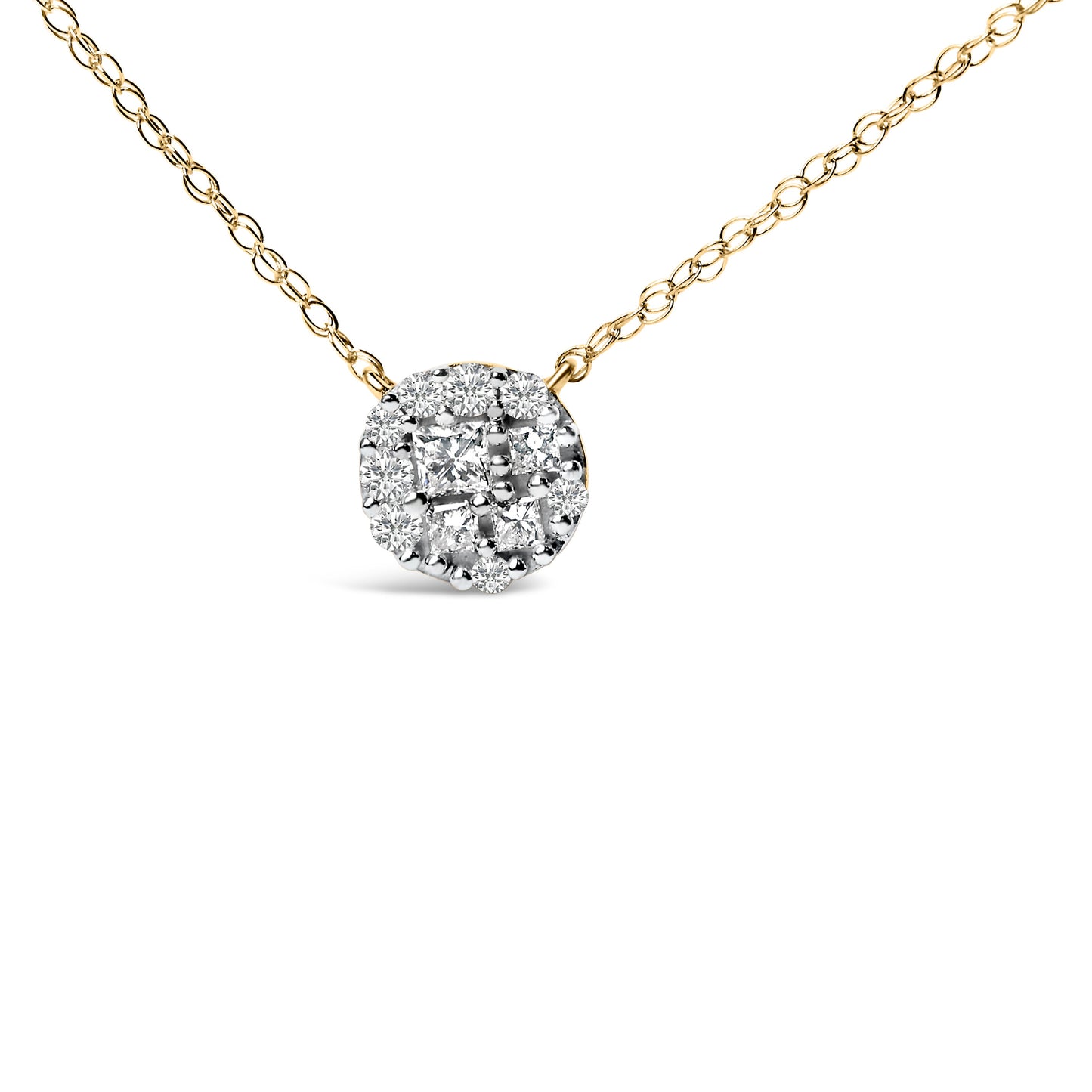 14K Yellow Gold Plated Sterling Silver 3/8 Cttw Diamond Cluster Pendant Necklace