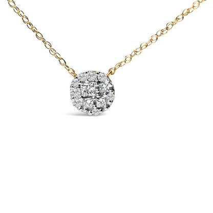 14K Yellow Gold Plated Sterling Silver 3/8 Cttw Diamond Cluster Pendant Necklace