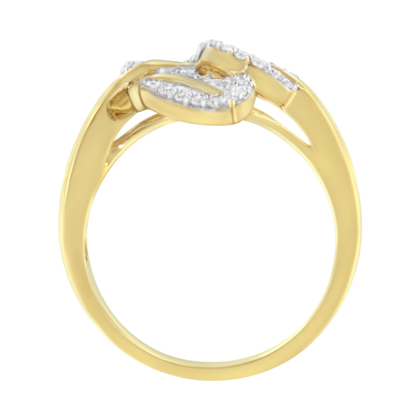 10k Yellow and White Gold 1/2 Cttw Baguette and Round Diamond Bypass Triple Leaf Ring (I-J Color, I1-I2 Clarity) - Size 7