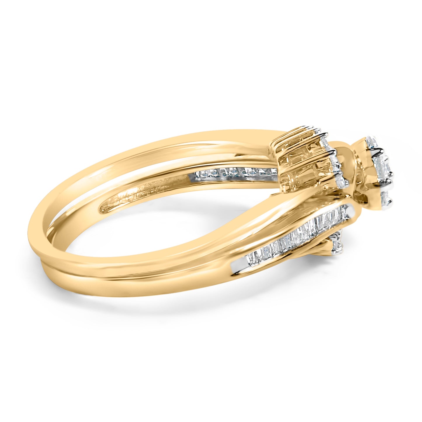 14K Yellow Gold Plated Sterling Silver 1/2 Cttw Diamond Cluster Spiral Bridal Set