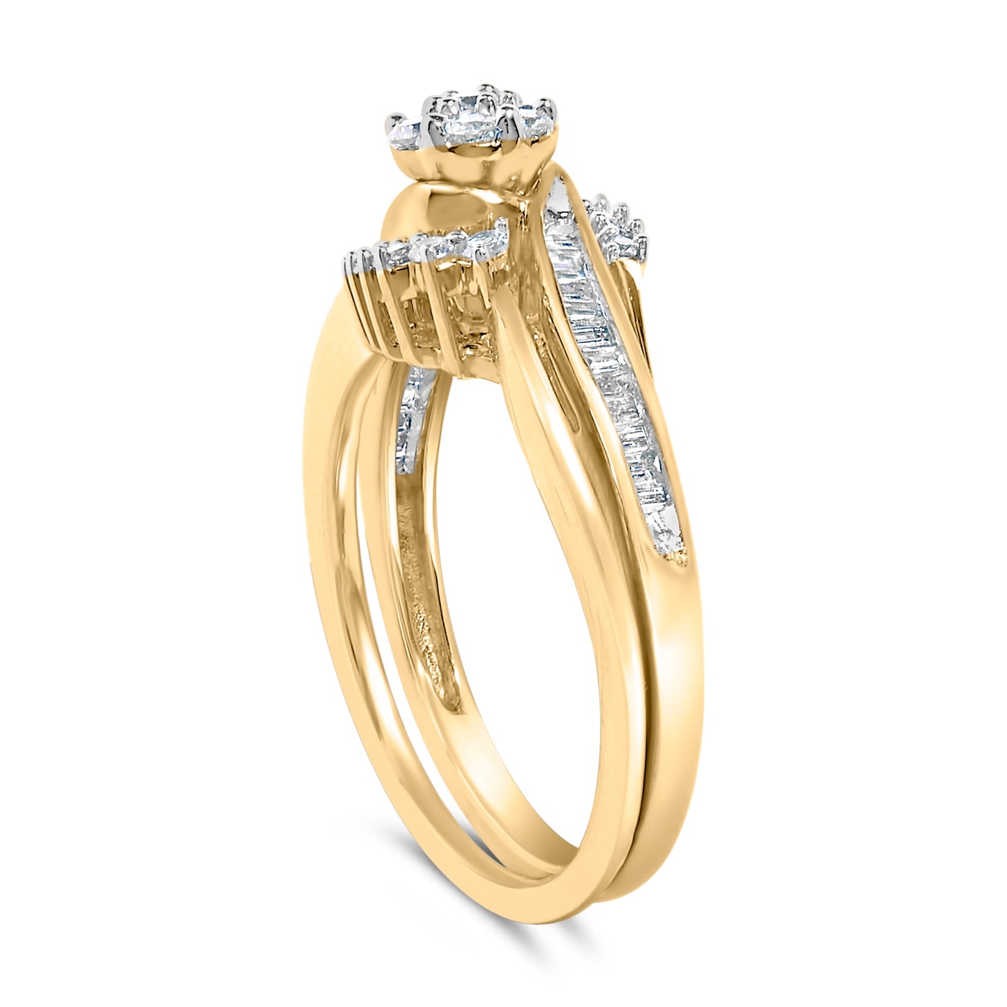 14K Yellow Gold Plated Sterling Silver 1/2 Cttw Diamond Cluster Spiral Bridal Set