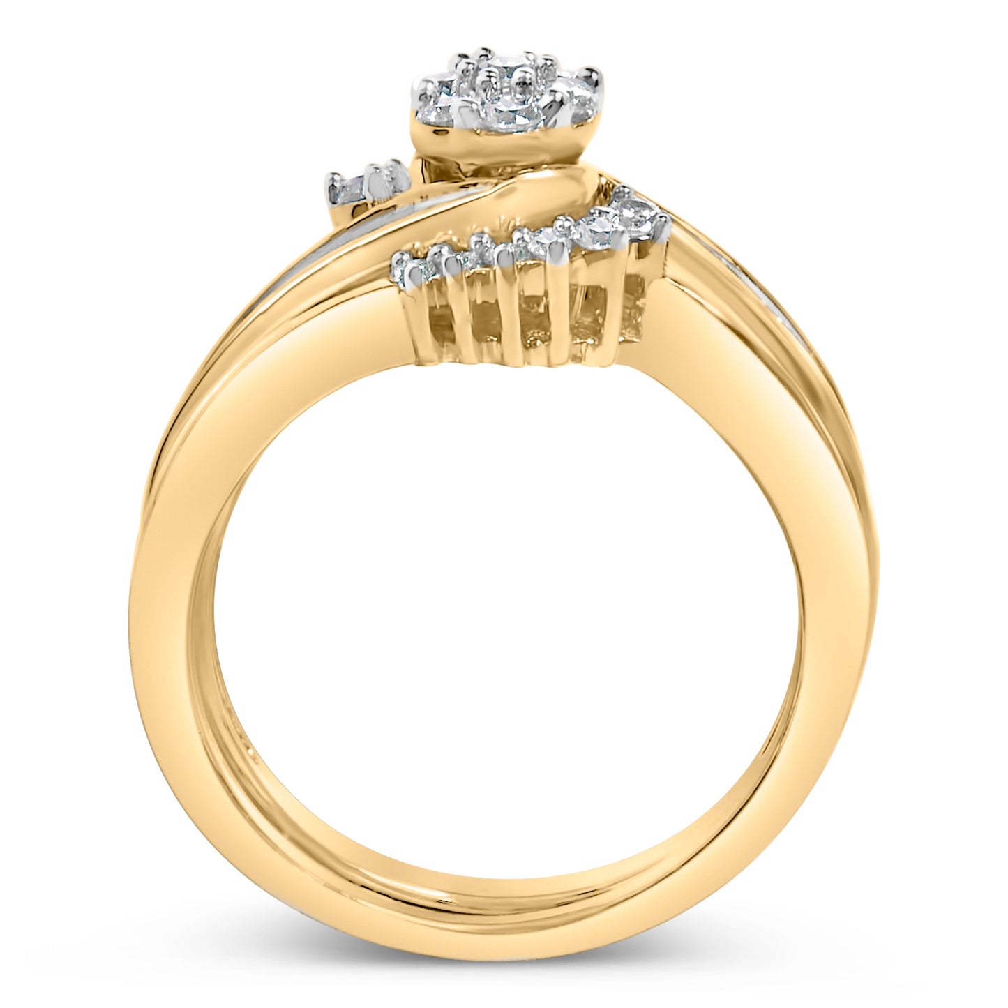 14K Yellow Gold Plated Sterling Silver 1/2 Cttw Diamond Cluster Spiral Bridal Set