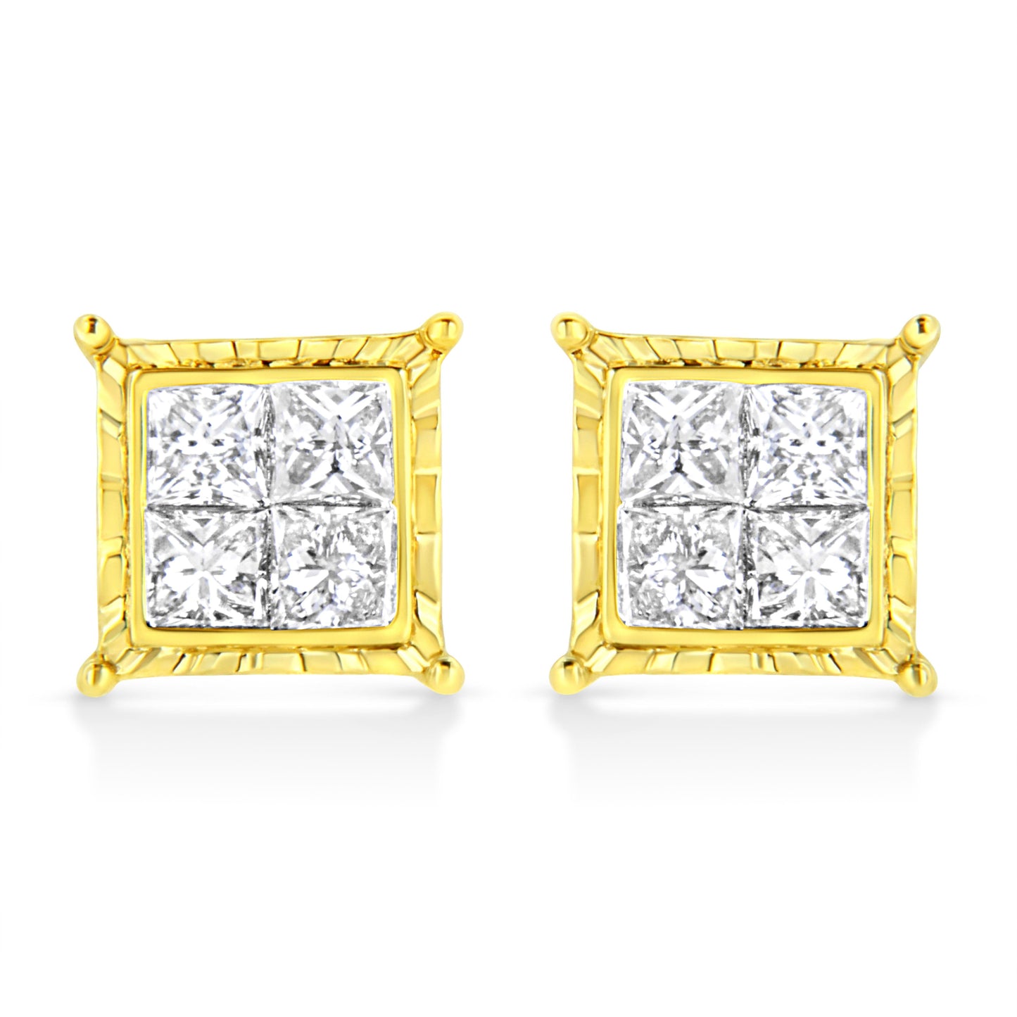 14K Yellow Gold 1 Cttw Princess Cut Diamond Square Stud Earrings