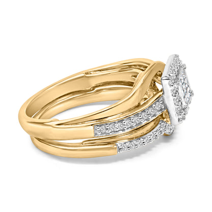 14K Yellow Gold Plated Sterling Silver 1/2 Cttw Princess Square Diamond Bridal Set