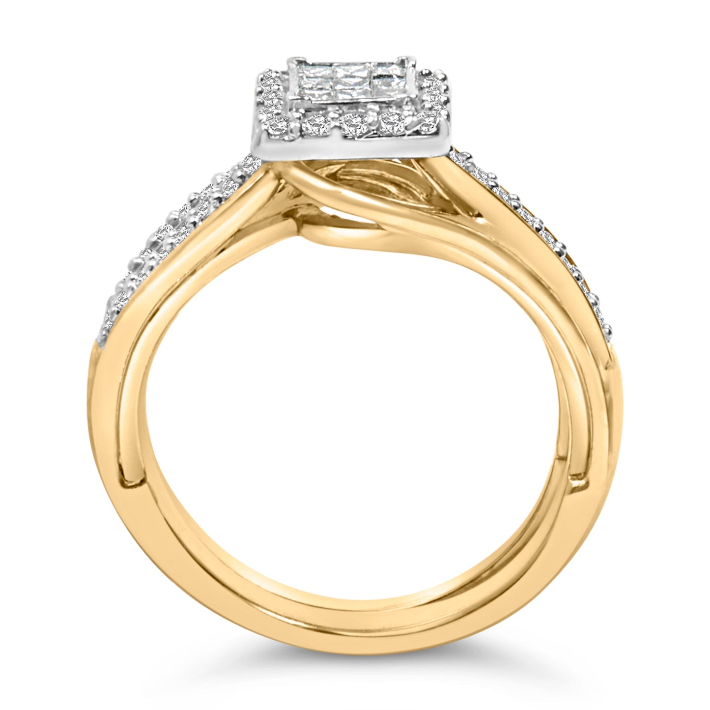14K Yellow Gold Plated Sterling Silver 1/2 Cttw Princess Square Diamond Bridal Set