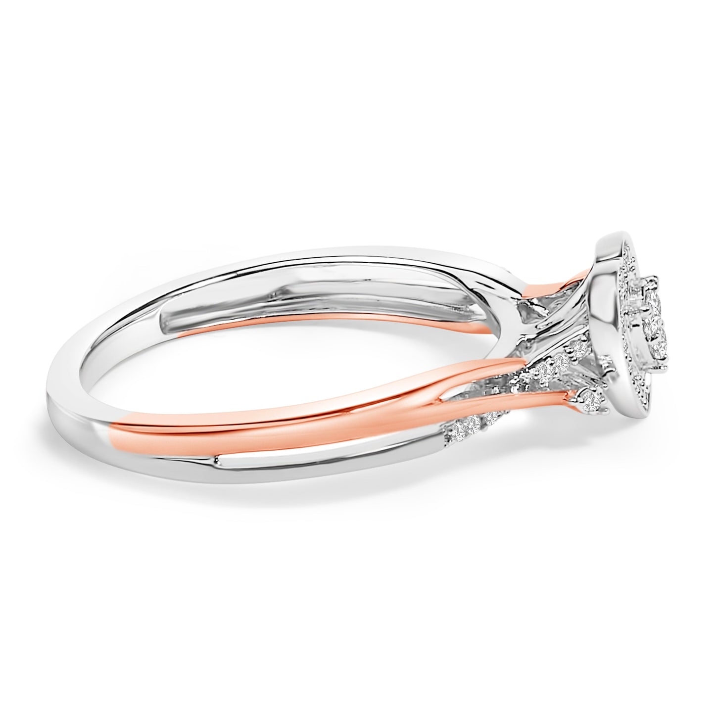 14K Rose Gold Plated Sterling Silver 1/10 Cttw Diamond Heart Motif Ring