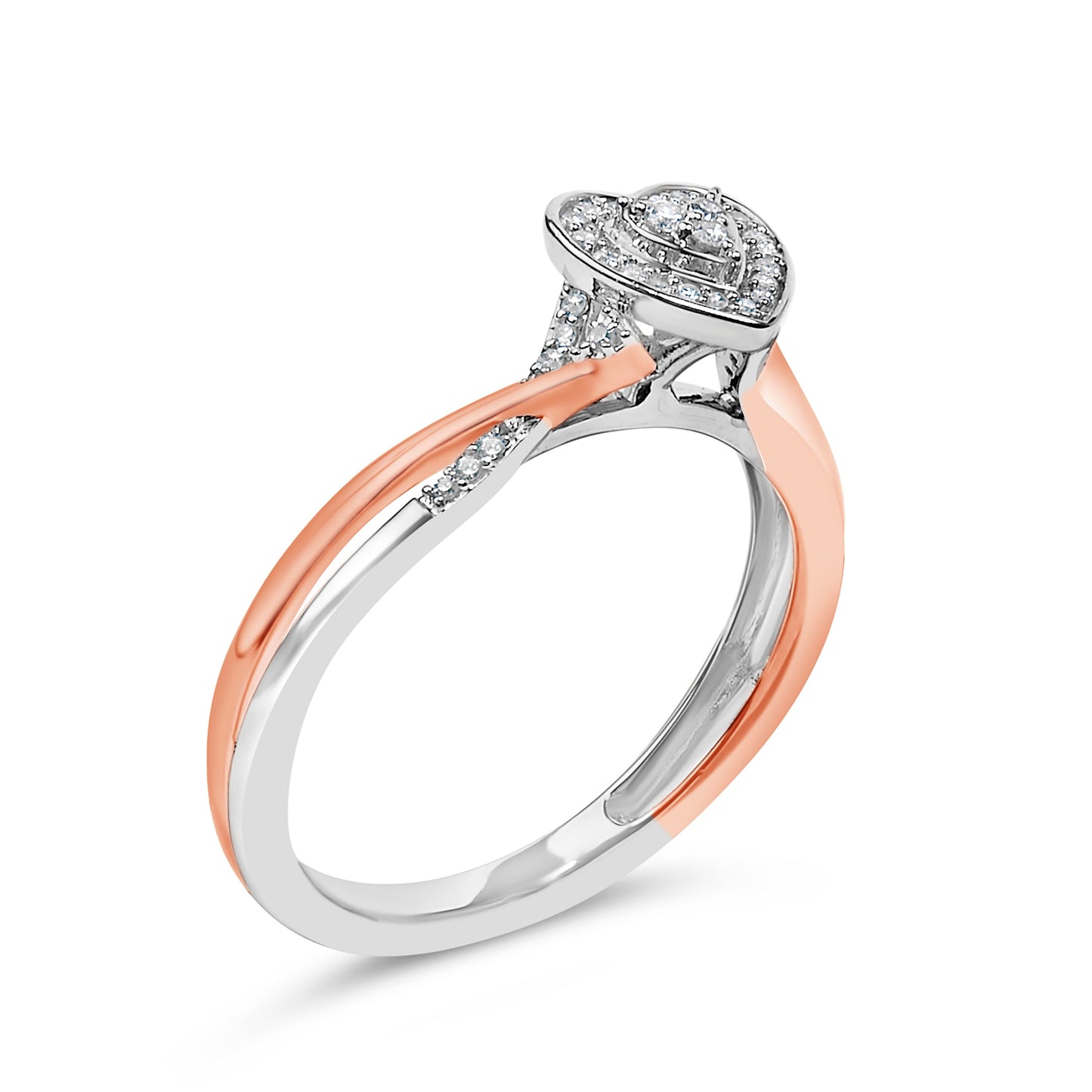 14K Rose Gold Plated Sterling Silver 1/10 Cttw Diamond Heart Motif Ring