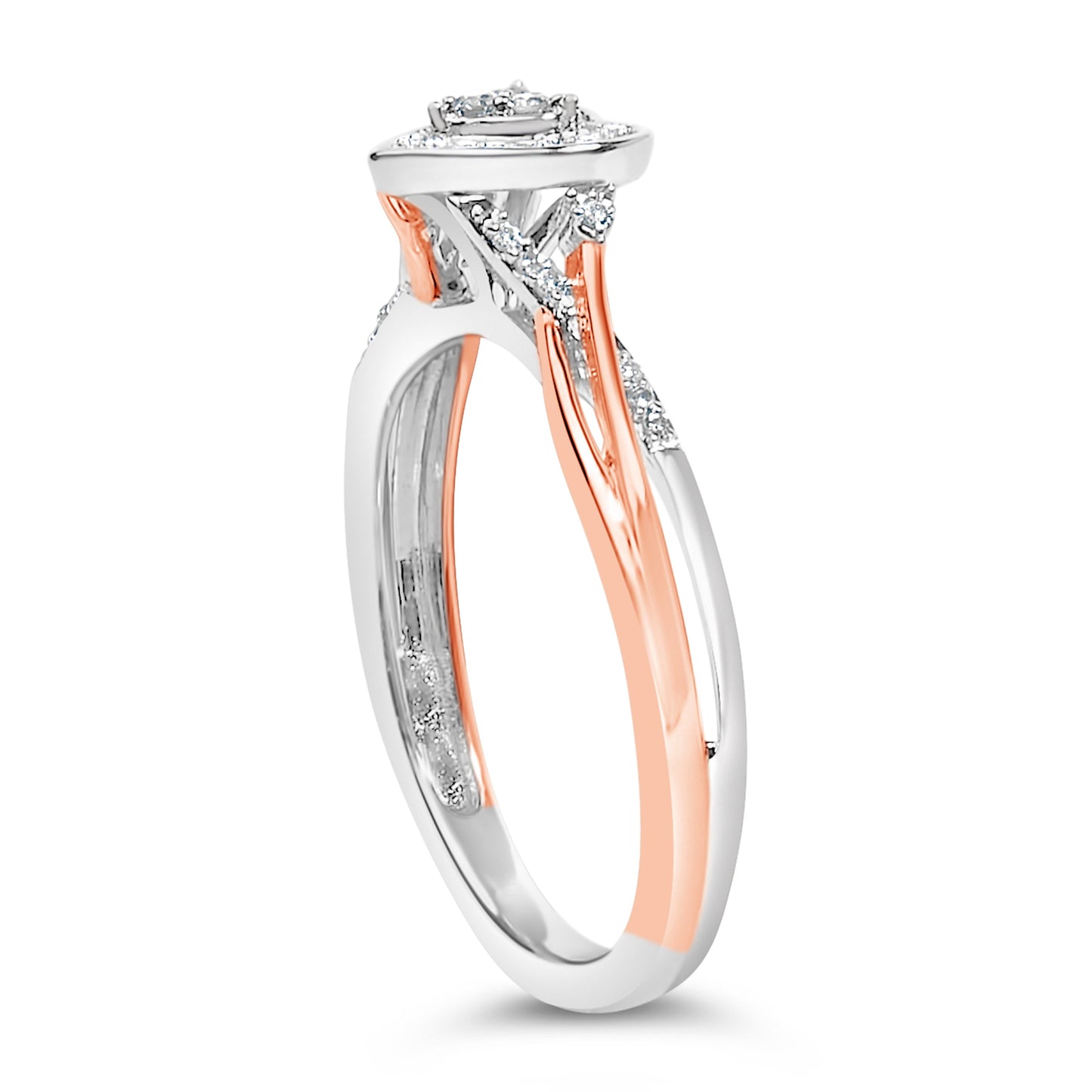 14K Rose Gold Plated Sterling Silver 1/10 Cttw Diamond Heart Motif Ring