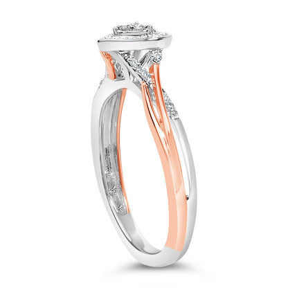 14K Rose Gold Plated Sterling Silver 1/10 Cttw Diamond Heart Motif Ring