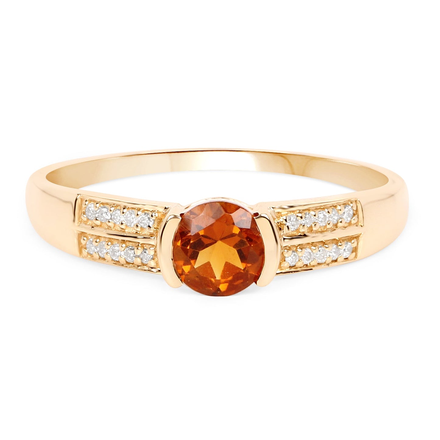 0.51 Carat Genuine Citrine and White Diamond 14K Yellow Gold Ring