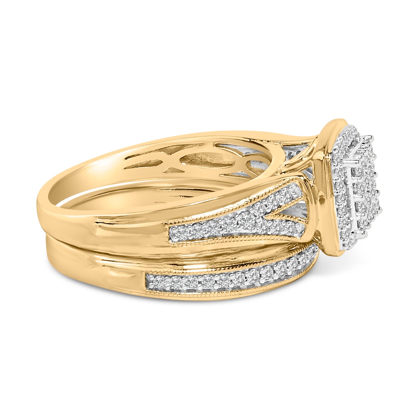 14K Yellow Gold Plated Sterling Silver 1/2 Cttw Diamond Square Cluster Bridal Set