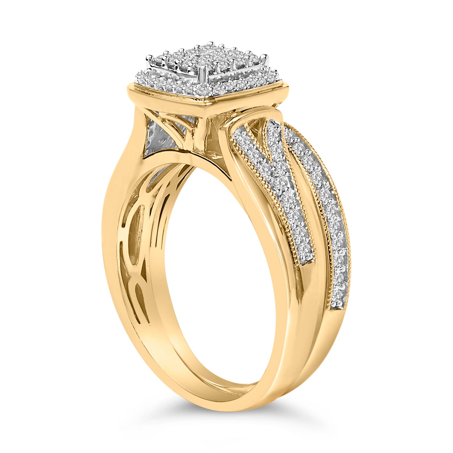 14K Yellow Gold Plated Sterling Silver 1/2 Cttw Diamond Square Cluster Bridal Set