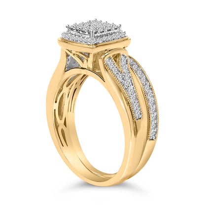 14K Yellow Gold Plated Sterling Silver 1/2 Cttw Diamond Square Cluster Bridal Set