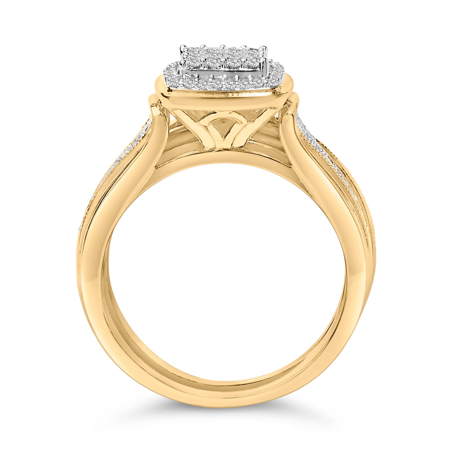 14K Yellow Gold Plated Sterling Silver 1/2 Cttw Diamond Square Cluster Bridal Set