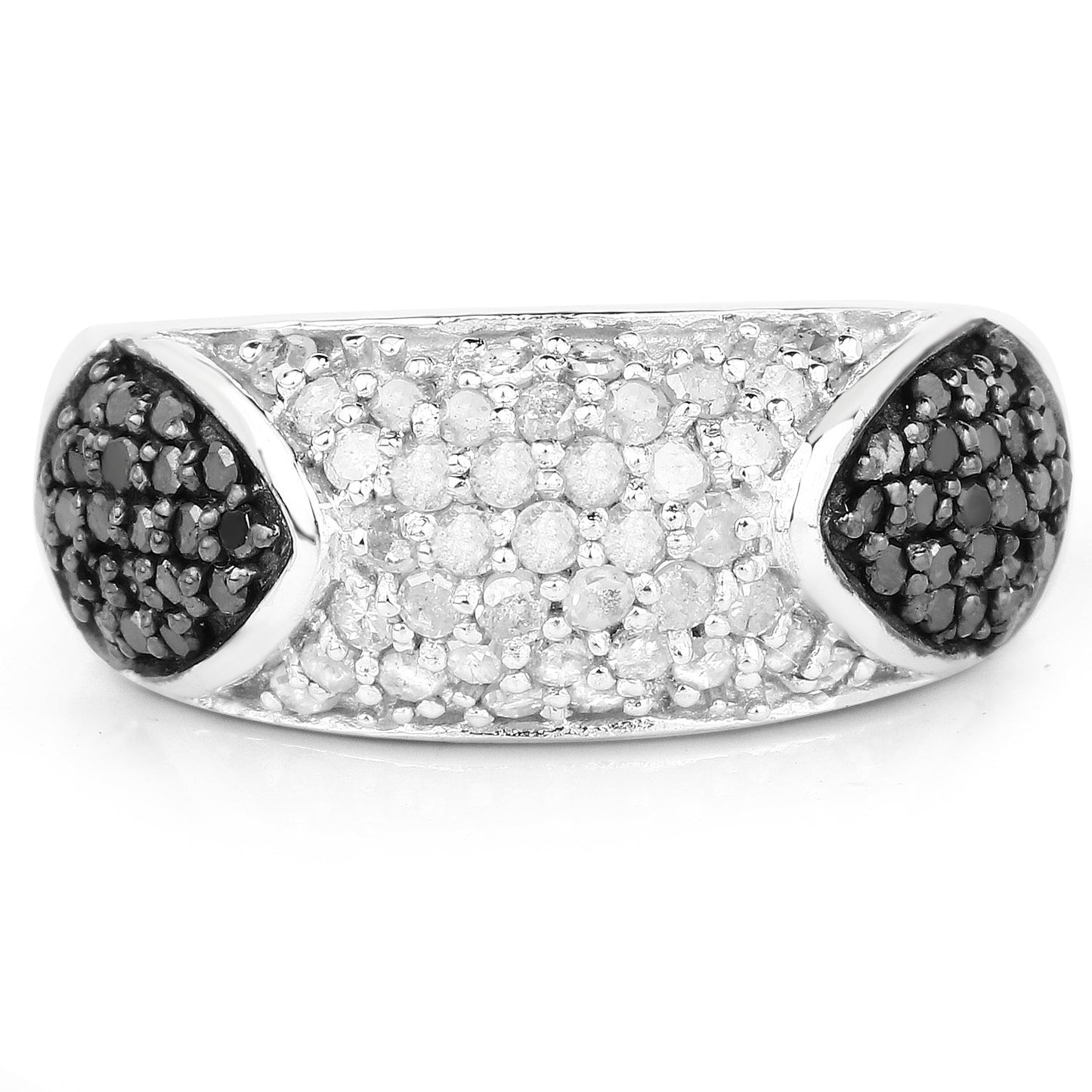 0.99 Carat Genuine Black Diamond and White Diamond .925 Sterling Silver Ring