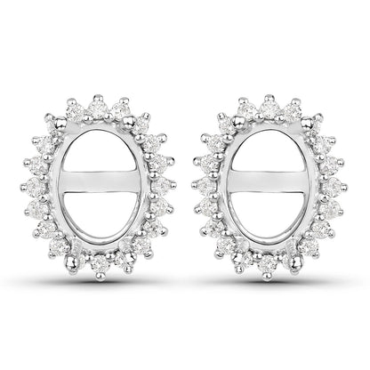 0.26 Carat Genuine White Diamond 14K White Gold Semi Mount Earrings - holds 8x6mm Oval Gemstones