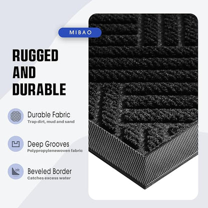 Mibao Front Door Mat Outside Entrance, Durable Outdoor Indoor Mat, Low Profile Heavy Duty Doormat, Non-Slip, Traps Dirt and Moisture, Easy Clean Patio Porch Entryway Mat, 24" x 36", Black