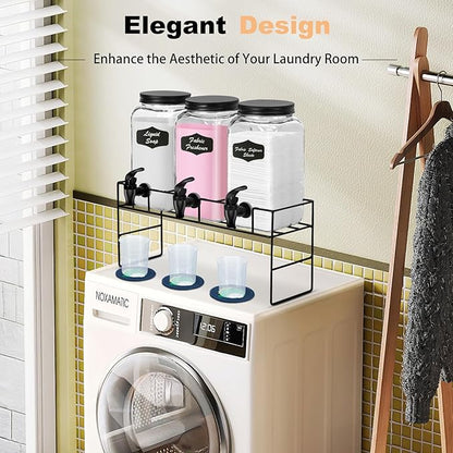 3-Pack 2.2L Glass Laundry Detergent Dispenser Set with Stand - Premium Liquid Soap Dispenser with PP Spigots, Measuring Cups, and Chalkboard Labels for Laundry Room Organization and Storage