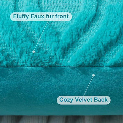 decorUhome Fall Throw Pillow Covers 22x22 Inch Set of 2, Soft Plush Decorative Faux Fur Turquoise Solid Couch Pillow Covers, Accent Farmhouse Neutral Square Euro Pillow Cases for Sofa Bed Living Room