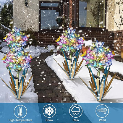 Homight Solar Metal Agave Butterfly Flower Stick Garden Sculpture - Outdoor Gift, Christmas Lights - Swaying Butterfly Garden Lights (2 PCS Blue)