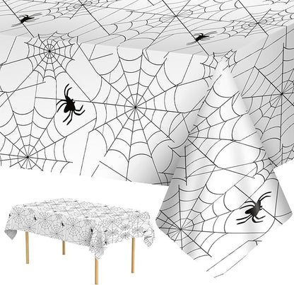 2 Pcs Halloween Tablecloth - Plastic Halloweens Spider Webs Table Cloth, White Disposable Rectangle Spiderweb Table Cover for Halloween Party Decorations Supplies Favors Tables Decor, 108 x 54 Inch