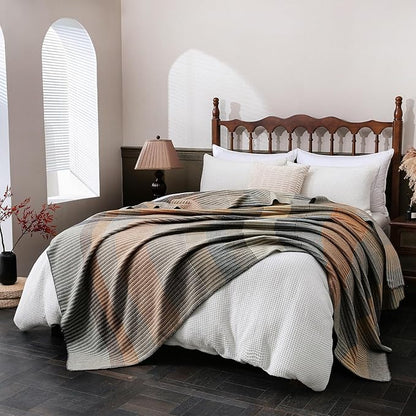 YOUR MOON Pure Merino Wool Queen Size Bed Blanket, 100% Australian Natural Wool, Washable, Hypoallergenic - Non-Itchy (Brownish Blue, 90 * 90)