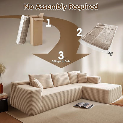 ovios 104" Cloud Sectional Couch with L-Shape Chaise,Modern Modular Sofa with Deep Seat, Upholstered Couches for Living Room Bedroom,No Assembly Required, Beige (Plush Corduroy Fabric)