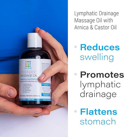Lymphatic Drainage Massage Oil with Arnica & Cold Pressed Castor Oil I Post Surgery Recovery & Post Liposuction, BBL, 360 Lipo, Tummy Tuck I Fibrosis Treatment, Body Detox I 8.5 Oz by Bruizex