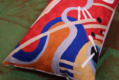 Lumbar Kandinsky Red Modern Throw Pillow Cover in Flow | Red Abstract Pillowcase | Modern Couch Pillow Contemporary | Outdoor Pillow | Mid Century Chair Cushions | Hand Embroidered Wool Size 14x20