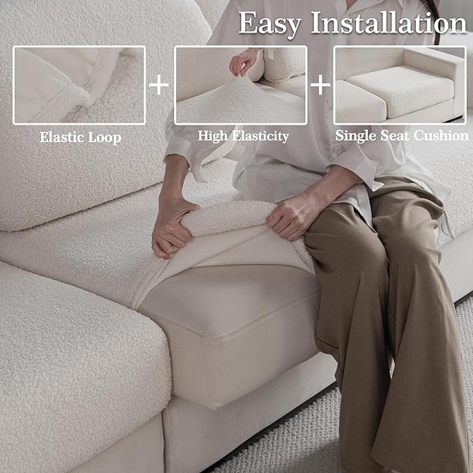 Couch Cushion Covers for Sectional Sofa, Stretch Soft Sofa Slipcovers Washable Wear-Resistant Universal Furniture Protector for Living Room(2 Seaters Covers+1 Chaise Cover, Ivory)
