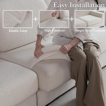 Couch Cushion Covers for Sectional Sofa, Stretch Soft Sofa Slipcovers Washable Wear-Resistant Universal Furniture Protector for Living Room(2 Seaters Covers+1 Chaise Cover, Ivory)