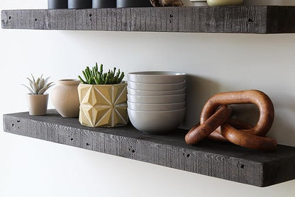 Urban Legacy Reclaimed Barnwood Planks | Floating Shelves for Wall w/Flush Mount Shelf Bracket Set Included | Set of 2 (Coffee Bean, 24"x 4.5"x 2")