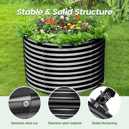 Land Guard 4×4×3ft Galvanized Raised Garden Bed Kit, Round Galvanized Planter Raised Garden Boxes Outdoor, Large Metal Raised Garden Beds for Vegetables, Grey