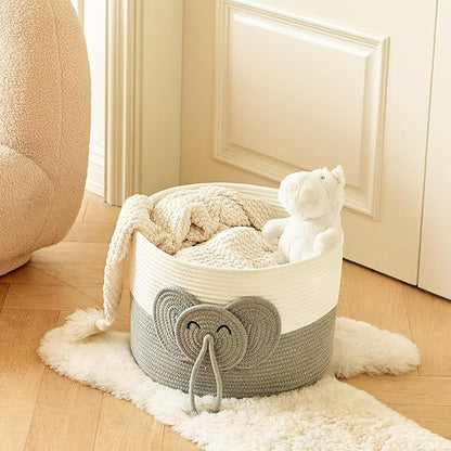 Large Baby Cute Storage Basket for Organizing -Elephant White & Grey 15""x15""x11"", 2024282319065