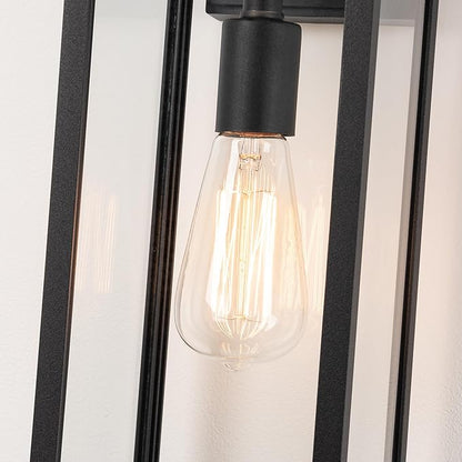 mirrea 18" Classic Outdoor Wall Sconce 1 Light in Matte Black Rectangular Metal Frame and Clear Glass Shade Waterproof Porch Light Patio Light Pack of 2