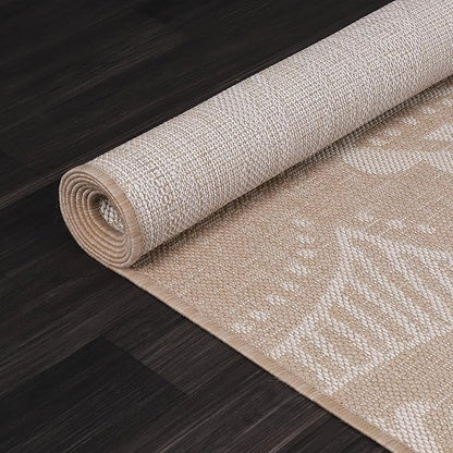 Medallion Outdoor Rug 5x7 Washable Outside Carpet for Indoor Patio Porch Waterproof Easy Cleaning Non Shedding Area Rugs Beige 5 x 7