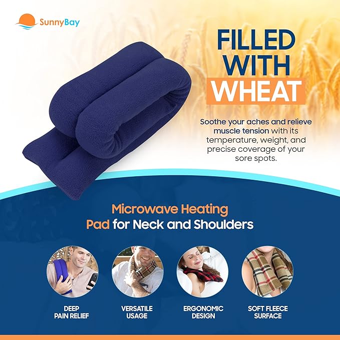 SunnyBay Microwave Heating Pad for Neck and Shoulders, 2.2 lbs 26 inch Long Versatile Microwavable Neck Wrap Warmer or Cool Pack, Hot or Cold Therapy to Relax Sore Muscles (Blue)