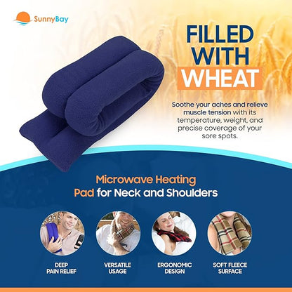 SunnyBay Microwave Heating Pad for Neck and Shoulders, 2.2 lbs 26 inch Long Versatile Microwavable Neck Wrap Warmer or Cool Pack, Hot or Cold Therapy to Relax Sore Muscles (Blue)
