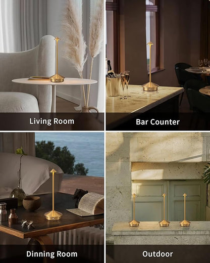 Modern Cordless Table Lamp Set of 2, Portable LED Desk Lamps, 5000mAh Rechargeable Battery Operated Lighting for Bedroom Dining Room Restaurant Coffee Shop Camping Night Light (Gold)
