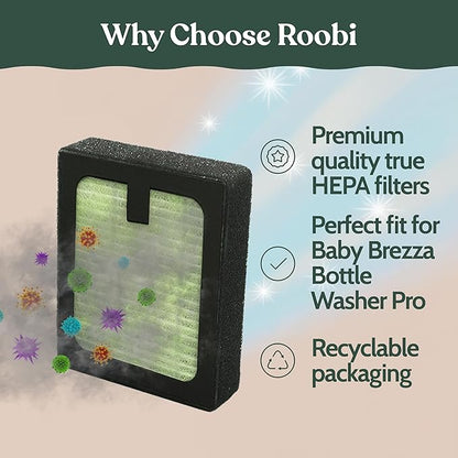 Roobi Hepa Filters Compatible with Baby Brezza. Specially Formulated for Washer Pro. 4 Carbon Neutral Replacement Pack.