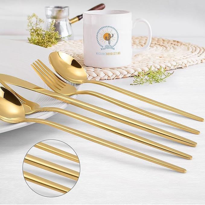 Gold Silverware Set, KassKa 40 Pieces Flatware Cutlery Set, Stainless Steel Utensils Set Spoon Fork Knives Set for Home Restaurant and Kitchen, Mirror Polished Finished, Service for 8