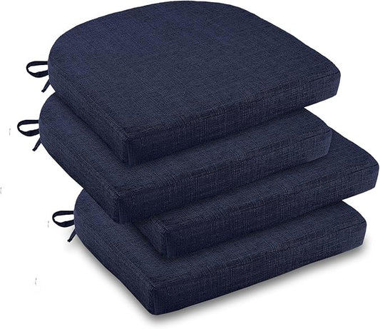 downluxe Indoor Chair Cushions for Dining Chairs, Soft and Comfortable Textured Foam Kitchen Chair Pads with Ties and Non-Slip Backing, 16" x 16" x 2", Navy, 4 Pack